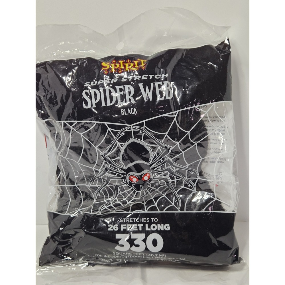 Spirit Halloween Super Stretch Black Spider Web 330 Sq Ft Indoor Outdoor Decor